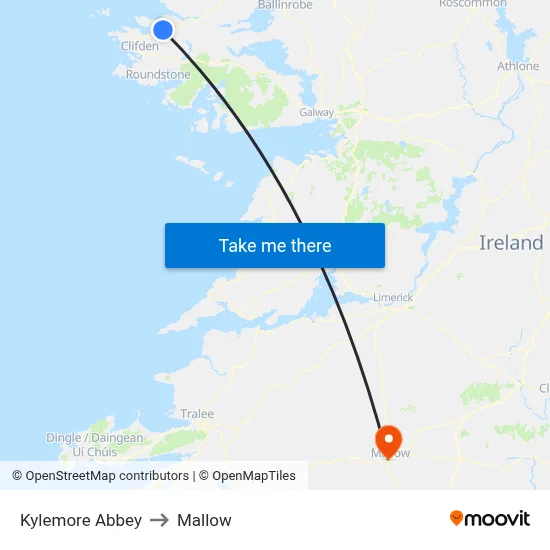 Kylemore Abbey to Mallow map