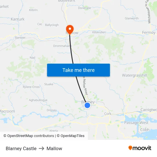 Blarney Castle to Mallow map