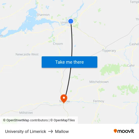 University of Limerick to Mallow map