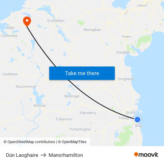 Dún Laoghaire to Manorhamilton map