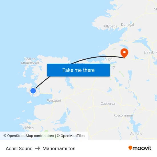Achill Sound to Manorhamilton map