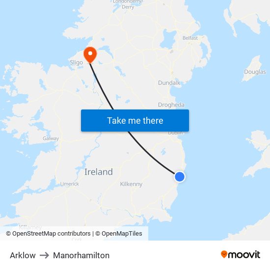 Arklow to Manorhamilton map