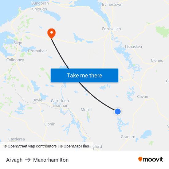 Arvagh to Manorhamilton map
