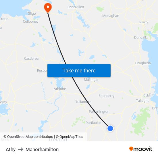 Athy to Manorhamilton map