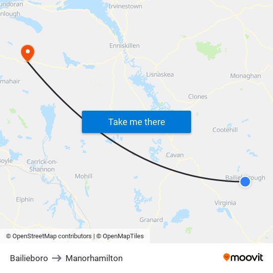 Bailieboro to Manorhamilton map