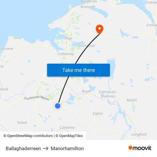 Ballaghaderreen to Manorhamilton map