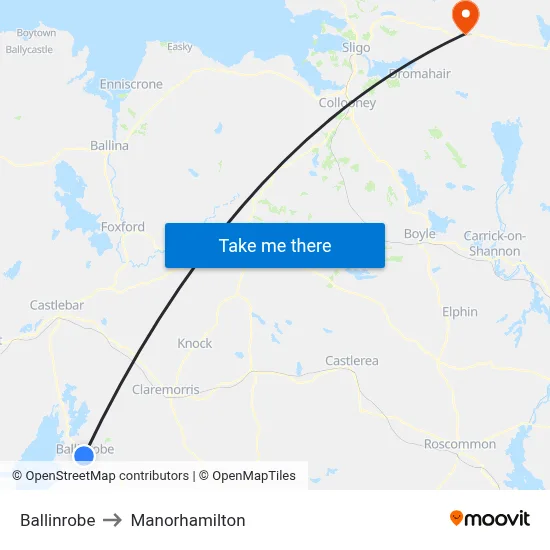 Ballinrobe to Manorhamilton map