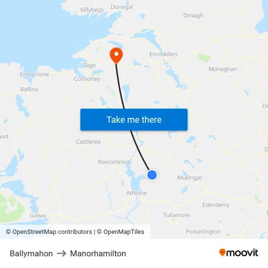 Ballymahon to Manorhamilton map