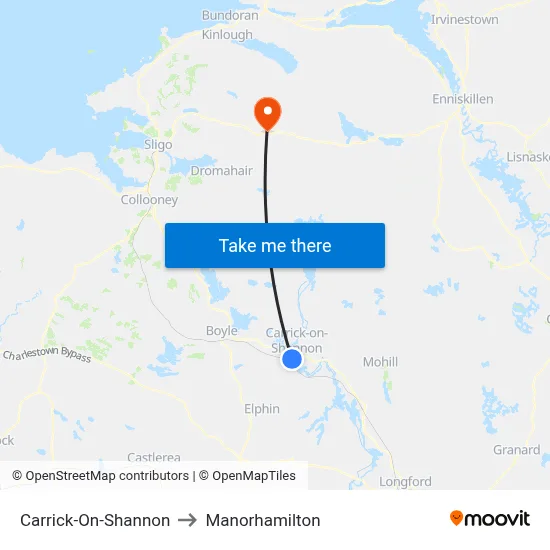 Carrick-On-Shannon to Manorhamilton map