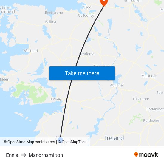 Ennis to Manorhamilton map