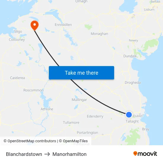 Blanchardstown to Manorhamilton map