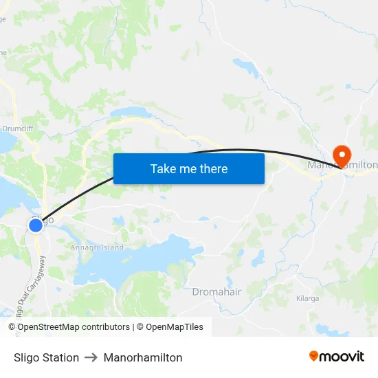Sligo Station to Manorhamilton map