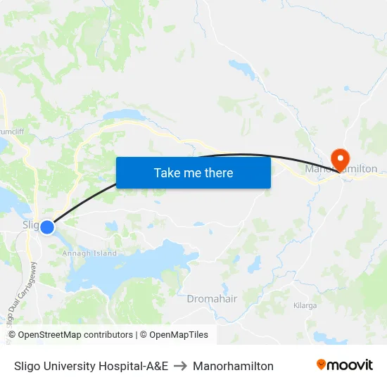 Sligo University Hospital-A&E to Manorhamilton map