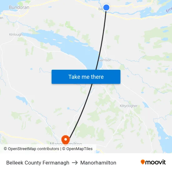 Belleek County Fermanagh to Manorhamilton map