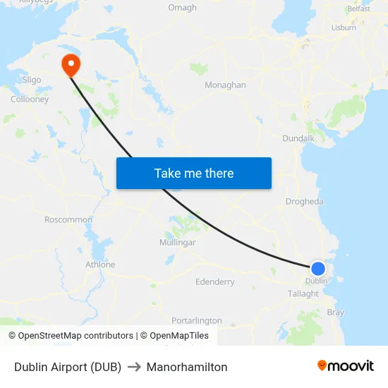 Dublin Airport (DUB) to Manorhamilton map