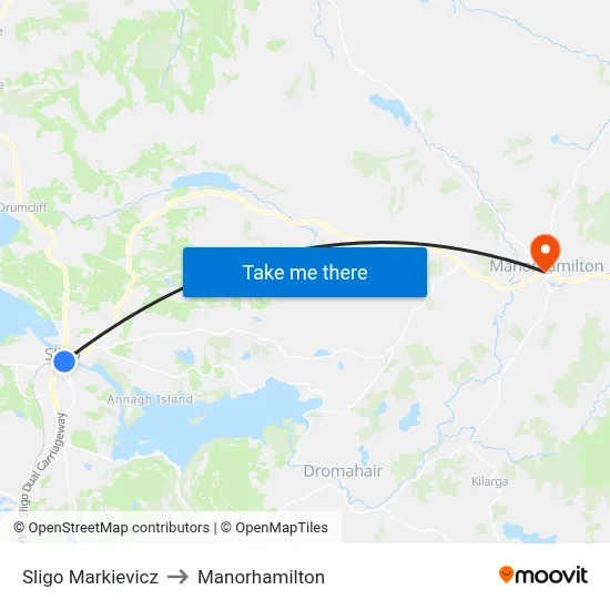 Sligo Markievicz to Manorhamilton map