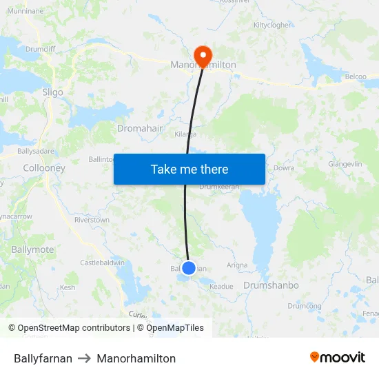 Ballyfarnan to Manorhamilton map