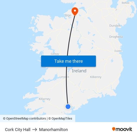 Cork City Hall to Manorhamilton map