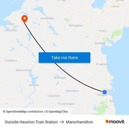 Outside Heuston Train Station to Manorhamilton map