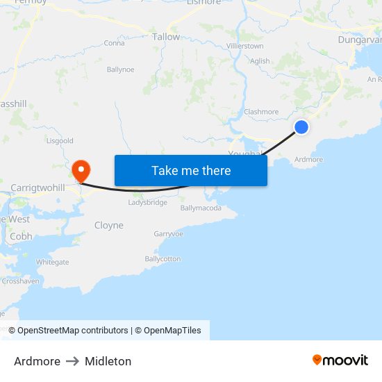 Ardmore to Midleton map