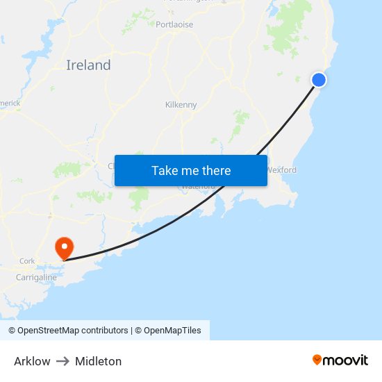 Arklow to Midleton map