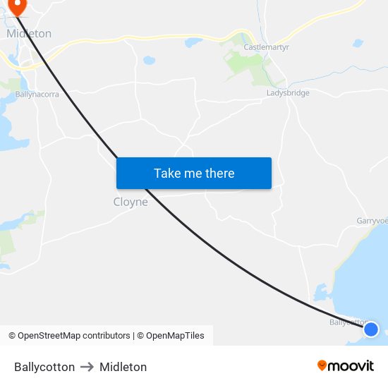 Ballycotton to Midleton map