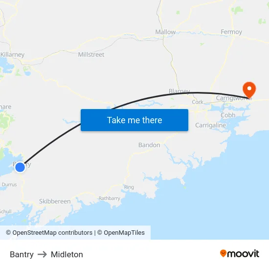 Bantry to Midleton map