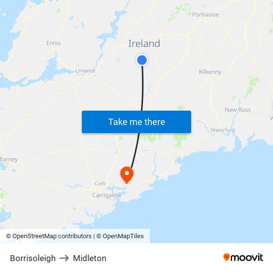 Borrisoleigh to Midleton map