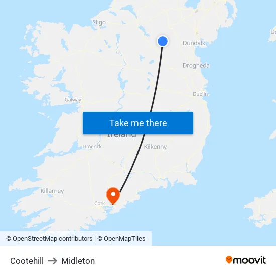 Cootehill to Midleton map