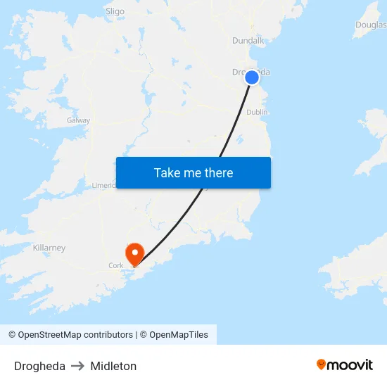 Drogheda to Midleton map