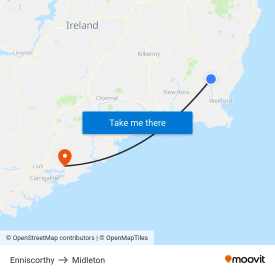 Enniscorthy to Midleton map