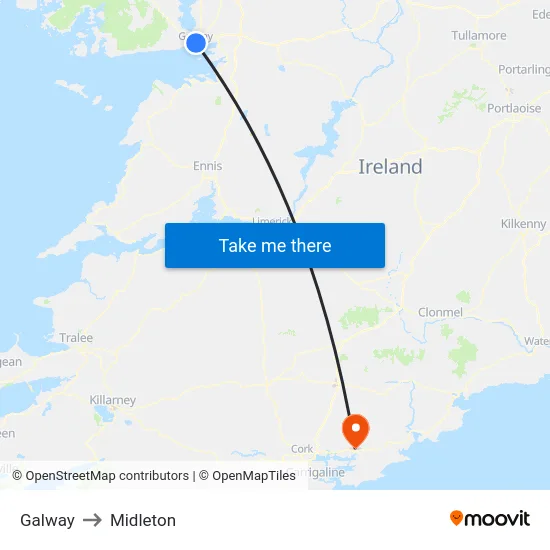 Galway to Midleton map