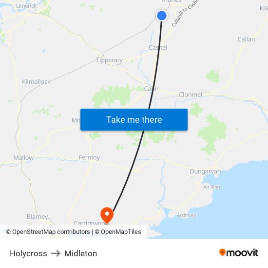 Holycross to Midleton map