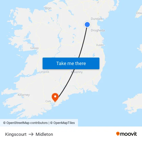 Kingscourt to Midleton map