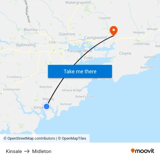 Kinsale to Midleton map