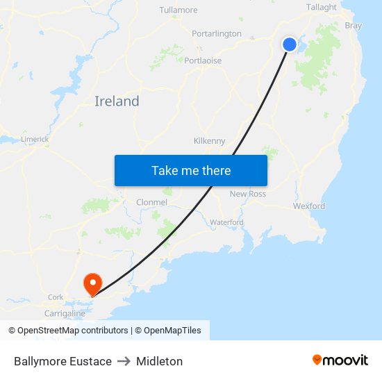 Ballymore Eustace to Midleton map