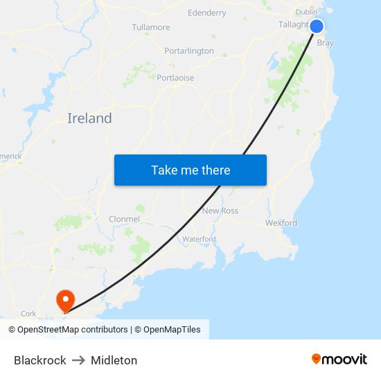 Blackrock to Midleton map