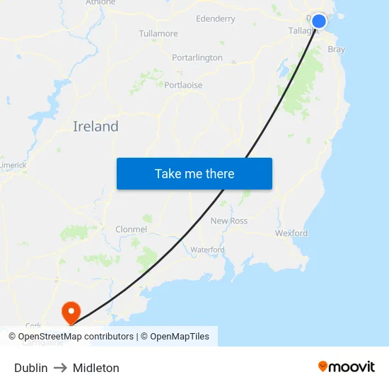 Dublin to Midleton map