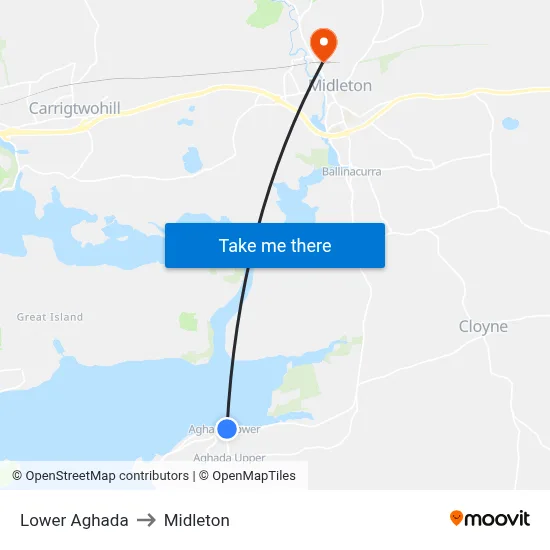 Lower Aghada to Midleton map
