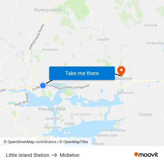 Little Island Station to Midleton map