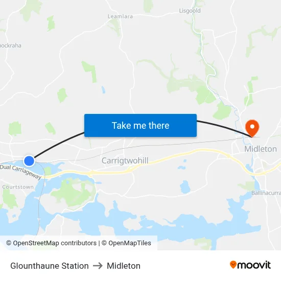 Glounthaune Station to Midleton map