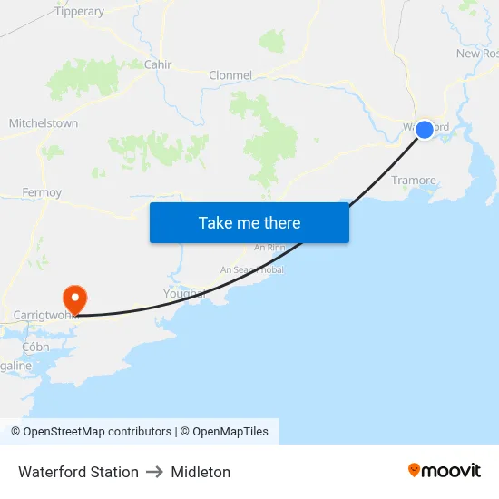 Waterford Station to Midleton map