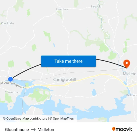 Glounthaune to Midleton map