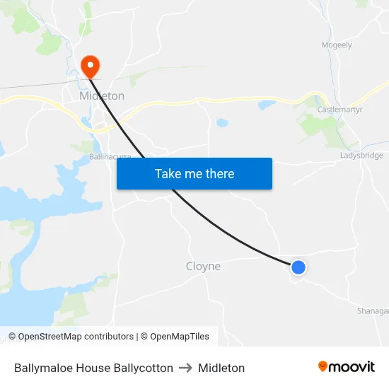 Ballymaloe House Ballycotton to Midleton map