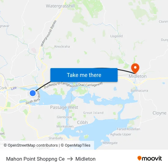 Mahon Point Shoppng Ce to Midleton map