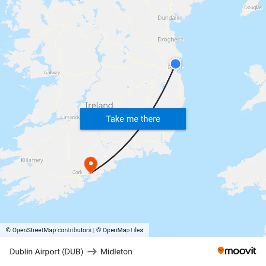 Dublin Airport (DUB) to Midleton map