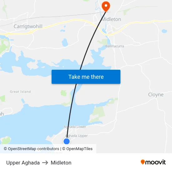 Upper Aghada to Midleton map