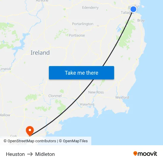 Heuston to Midleton map