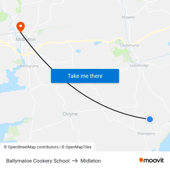 Ballymaloe Cookery School to Midleton map