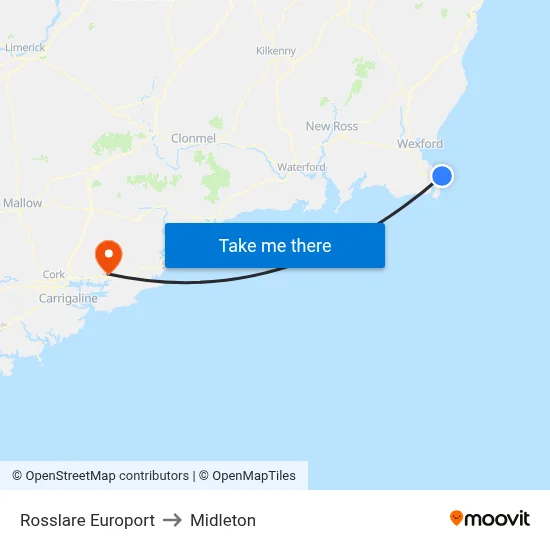 Rosslare Europort to Midleton map